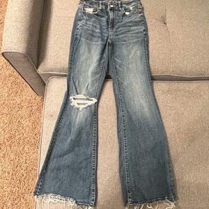American Eagle flare jeans torn leg/midrise